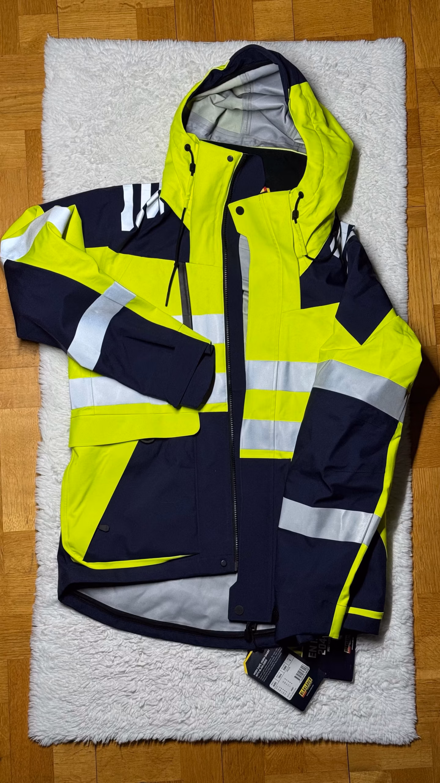 Heijastava työ- ja huomiotakki keltainen/tummansininen