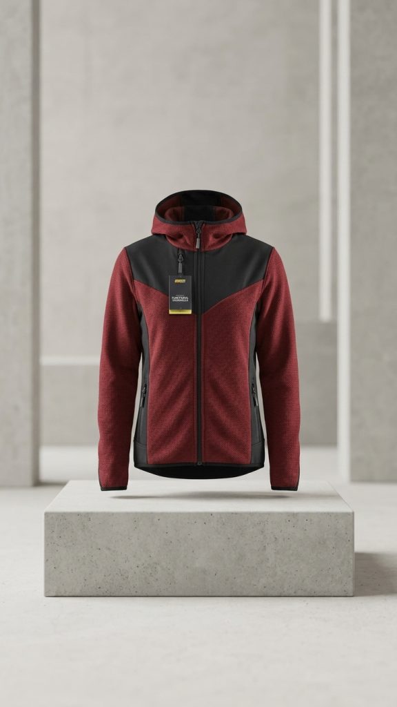 Punamusta softshell-takki hupulla (XS)