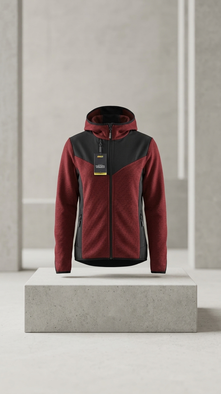 Punamusta softshell-takki hupulla (XS)